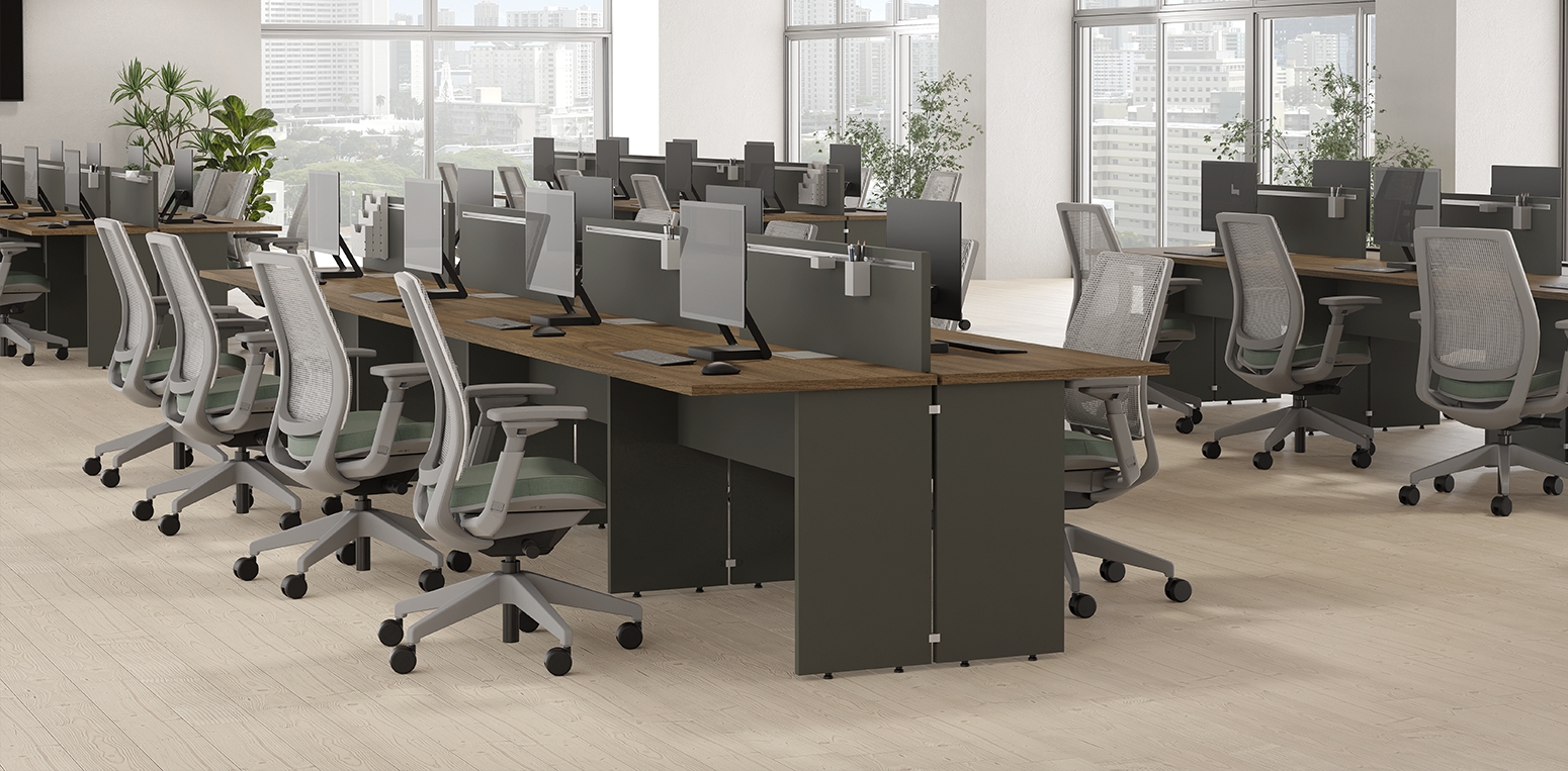 Mesa Plataforma Dupla 4 Lugares com Divisores Prima Clean